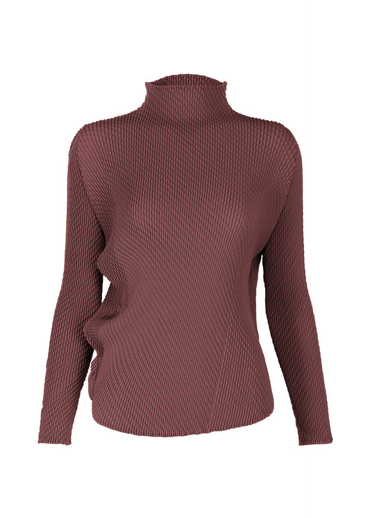 A product shot of the ISSEY MIYAKE MISTY PLEATS shirt in burgundy.
