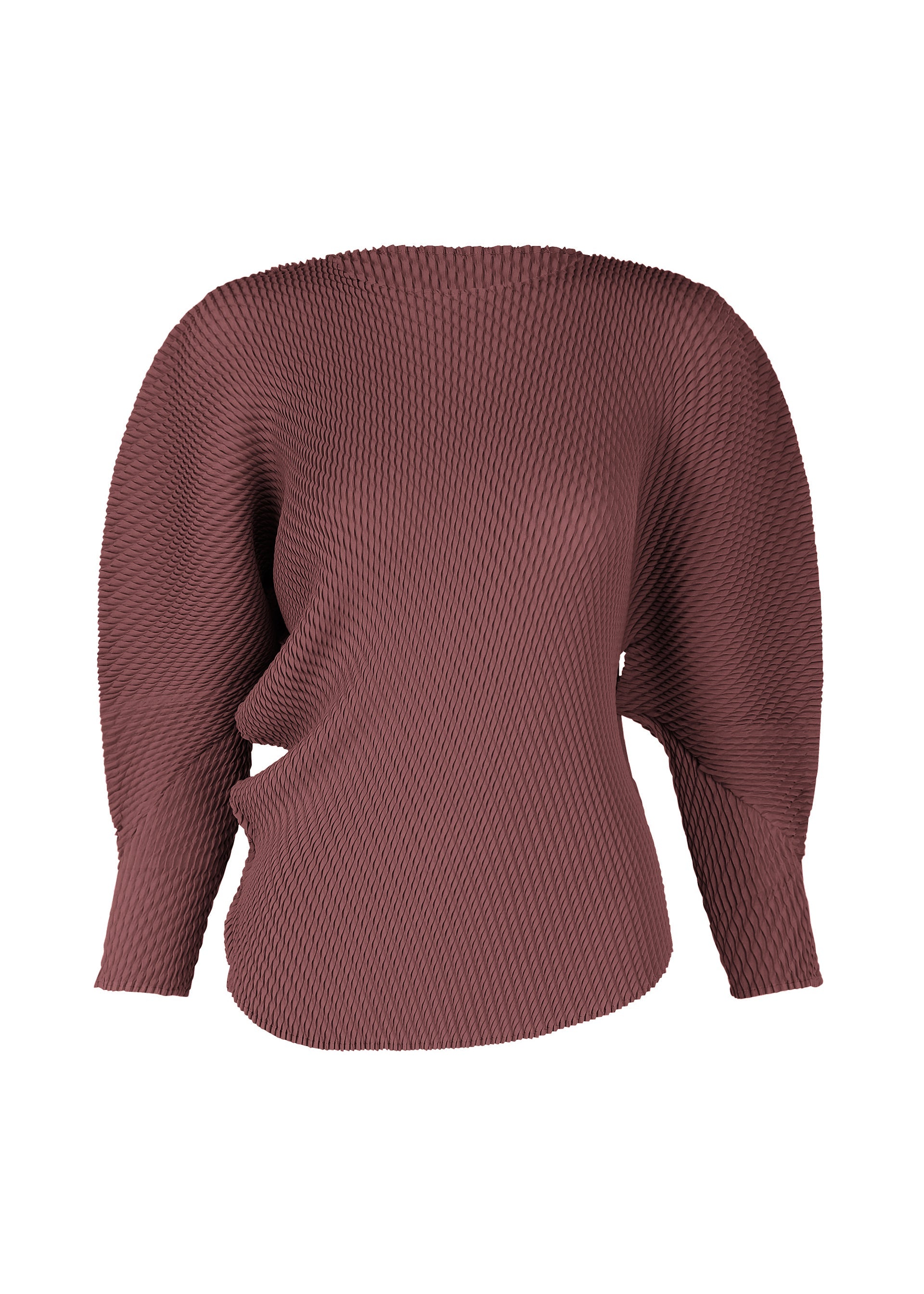 A product shot of the ISSEY MIYAKE MISTY PLEATS shirt in burgundy.