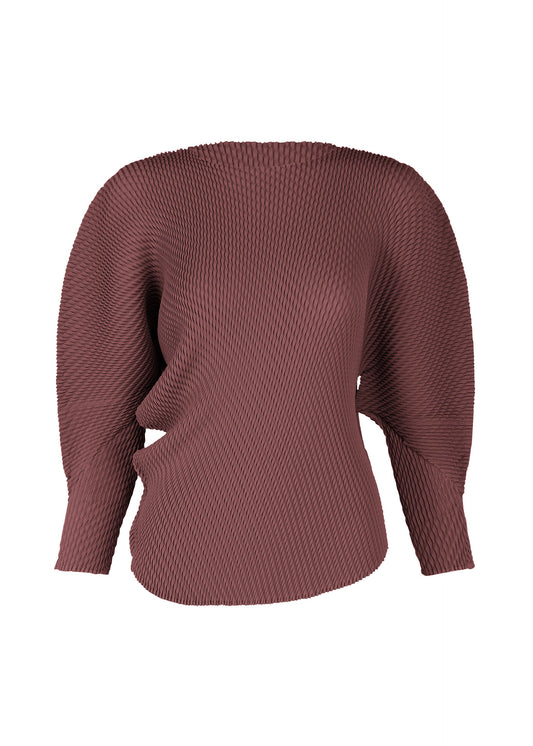 A product shot of the ISSEY MIYAKE MISTY PLEATS shirt in burgundy.