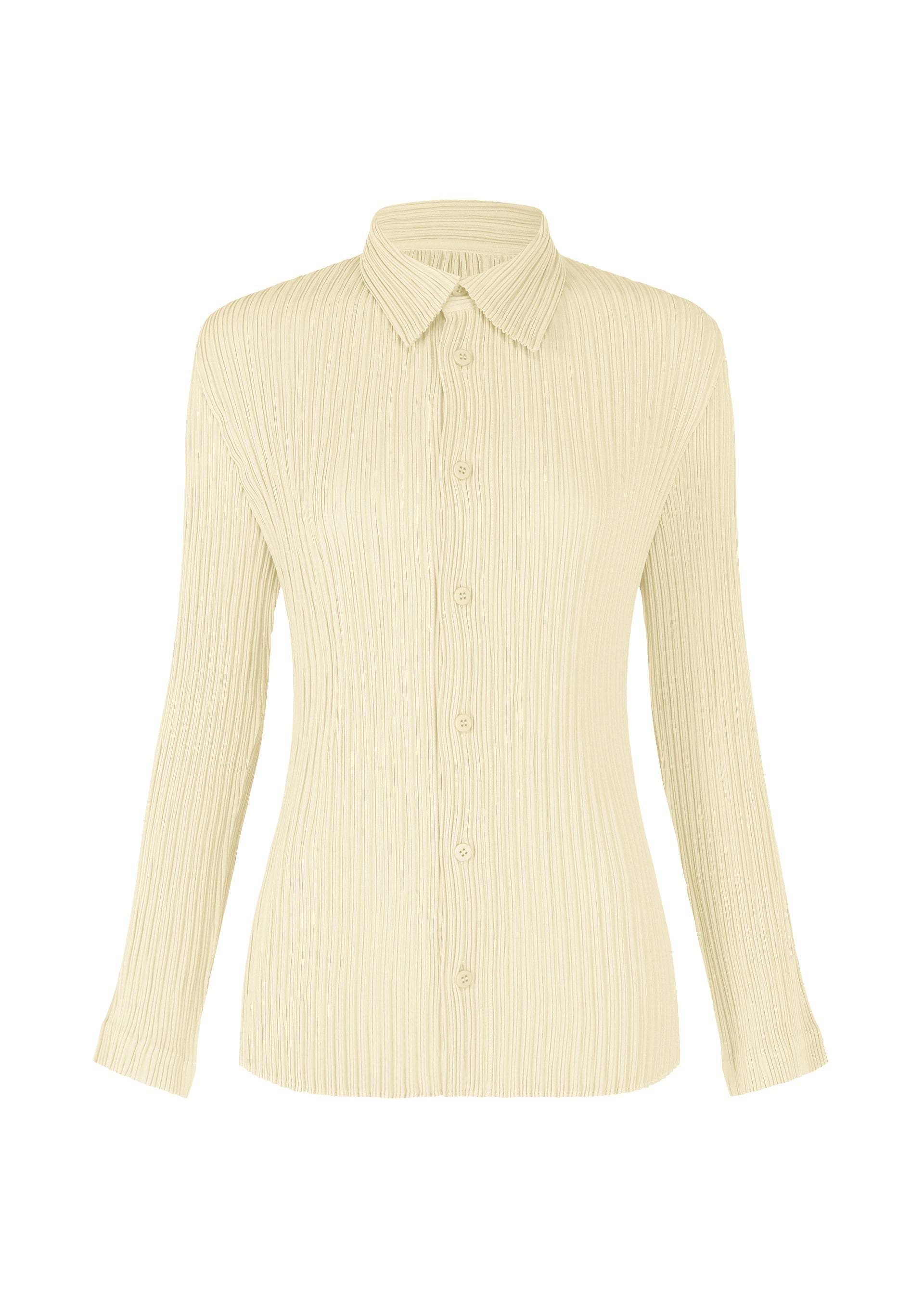 A product shot of the ISSEY MIYAKE HATCHING PLEATS prêt à porter in special white (02).