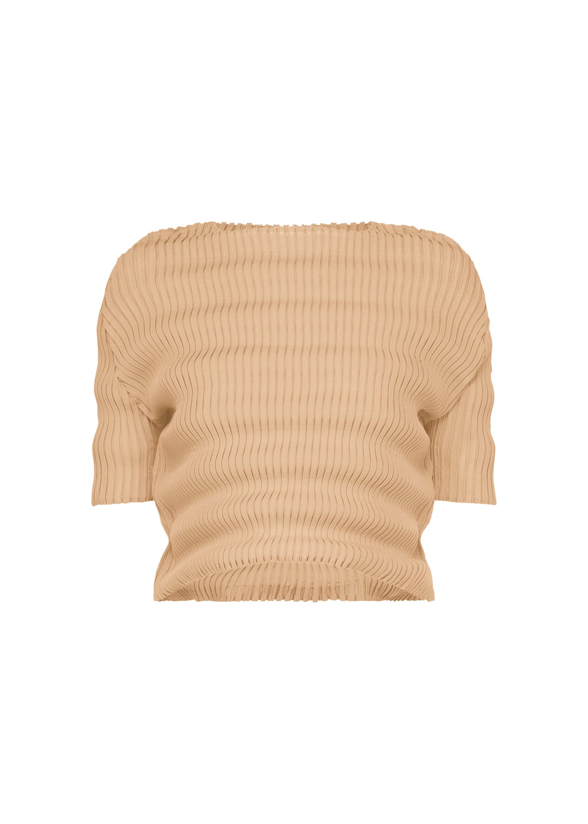 A product shot of the ISSEY MIYAKE SPRING PLEATS shirt in chukar beige.