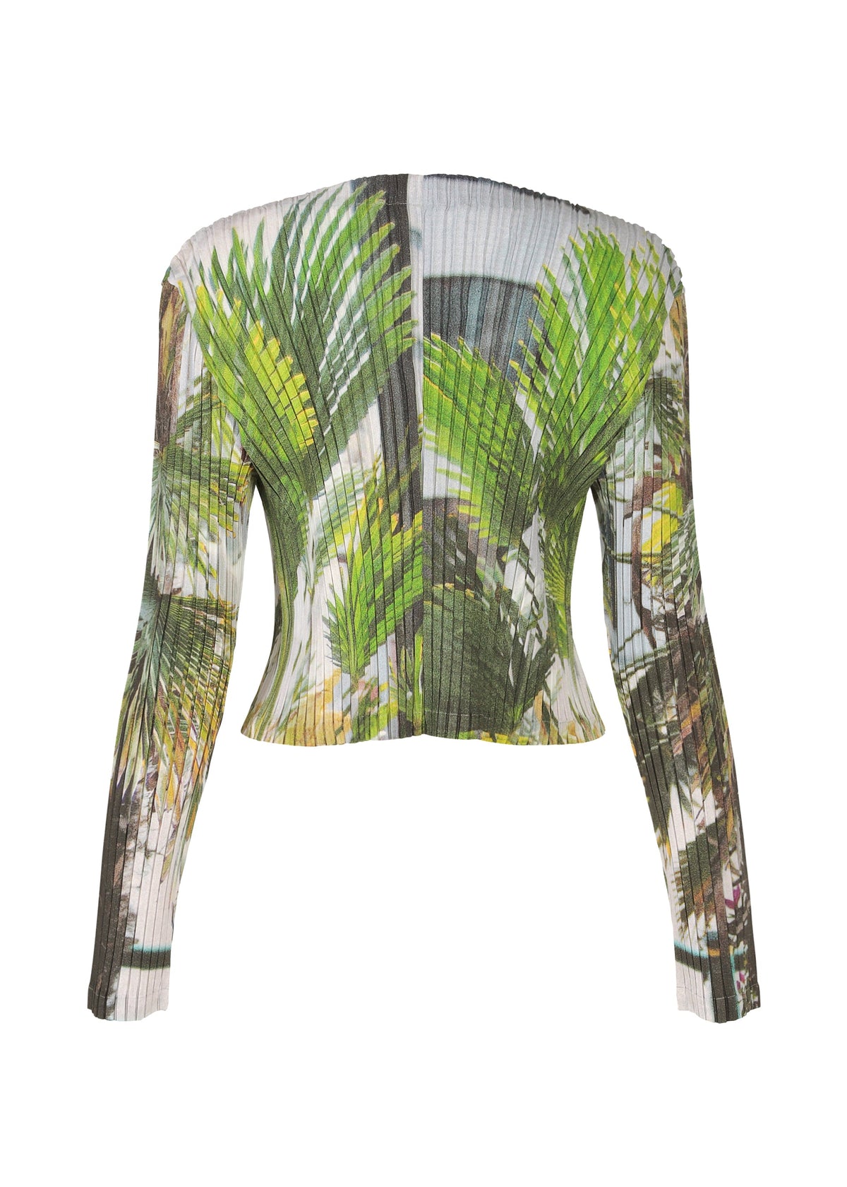 A detail shot of the Issey Miyake URBAN JUNGLE PLEATS cardigan.