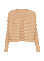 A product shot of the ISSEY MIYAKE SPRING PLEATS cardigan in chukar beige.