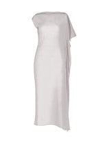A product shot of the ISSEY MIYAKE CONCEALED KNIT dress in light gray.