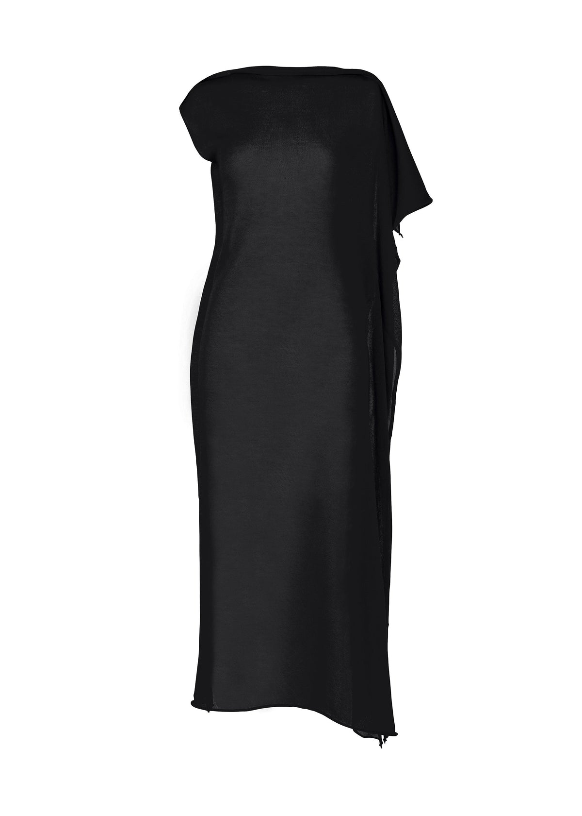 A product shot of the ISSEY MIYAKE CONCEALED KNIT dress in black.