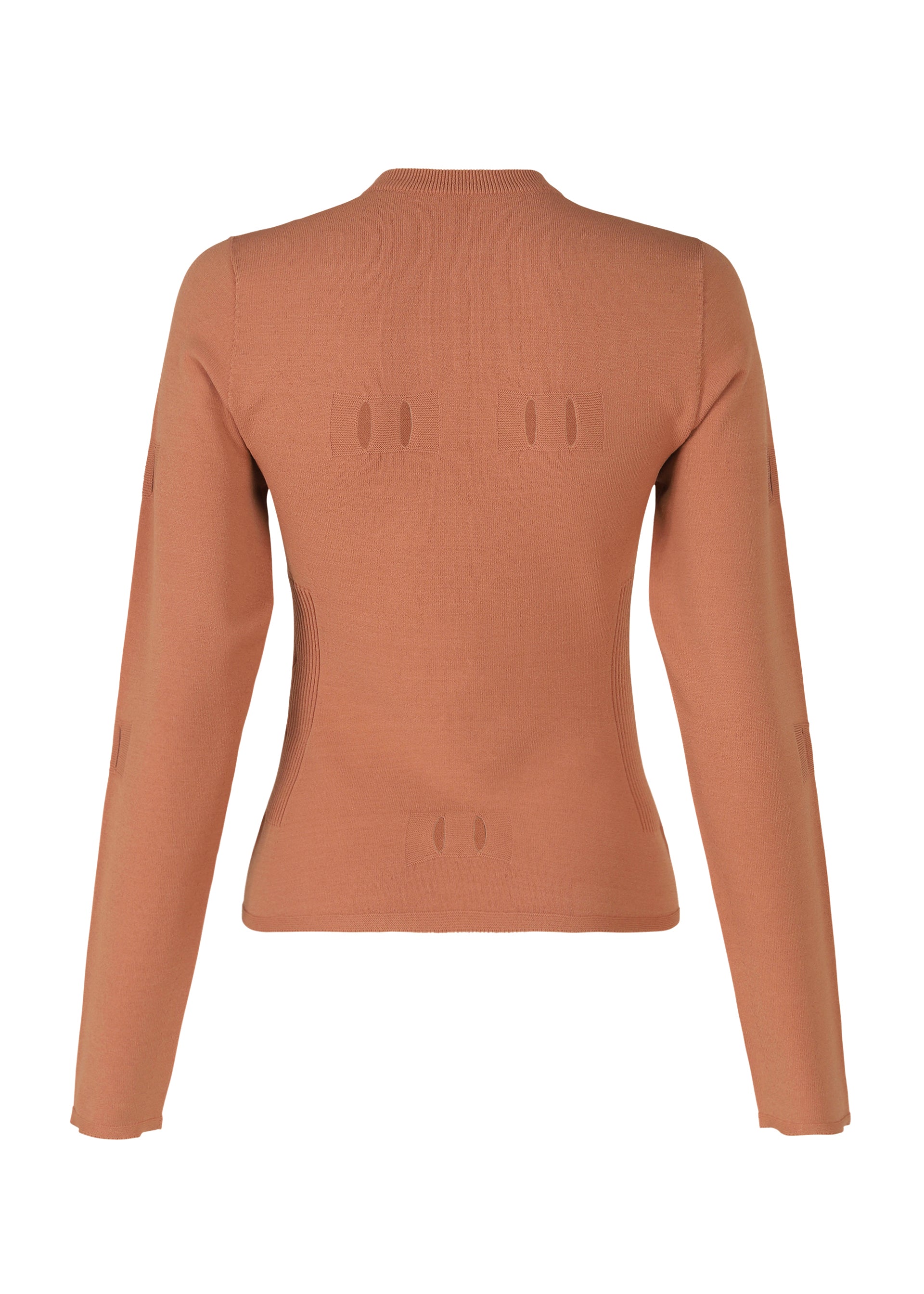 A detail shot of the ISSEY MIYAKE BELT LOOP KNIT top.