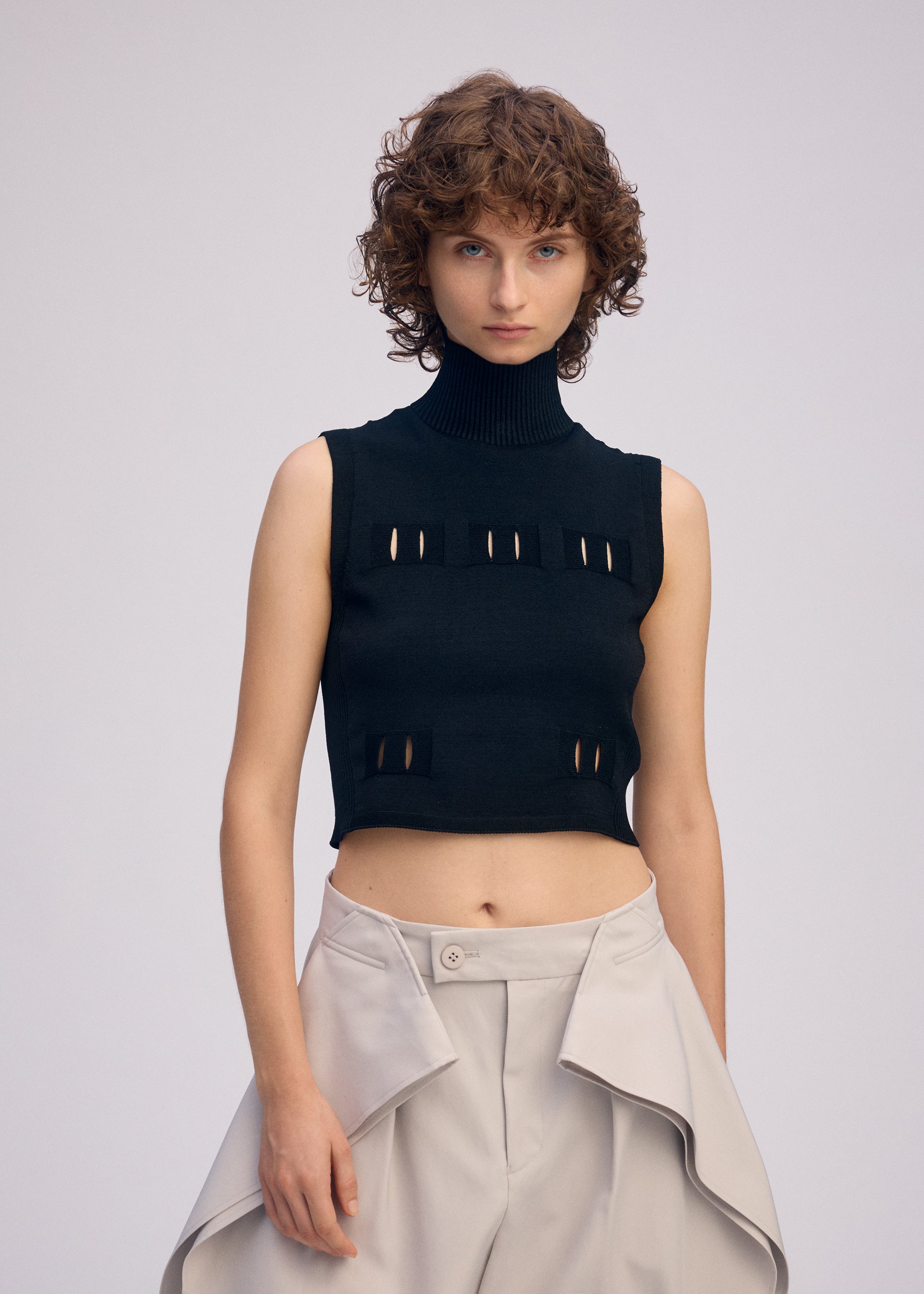 BELT LOOP KNIT Top Light Brown