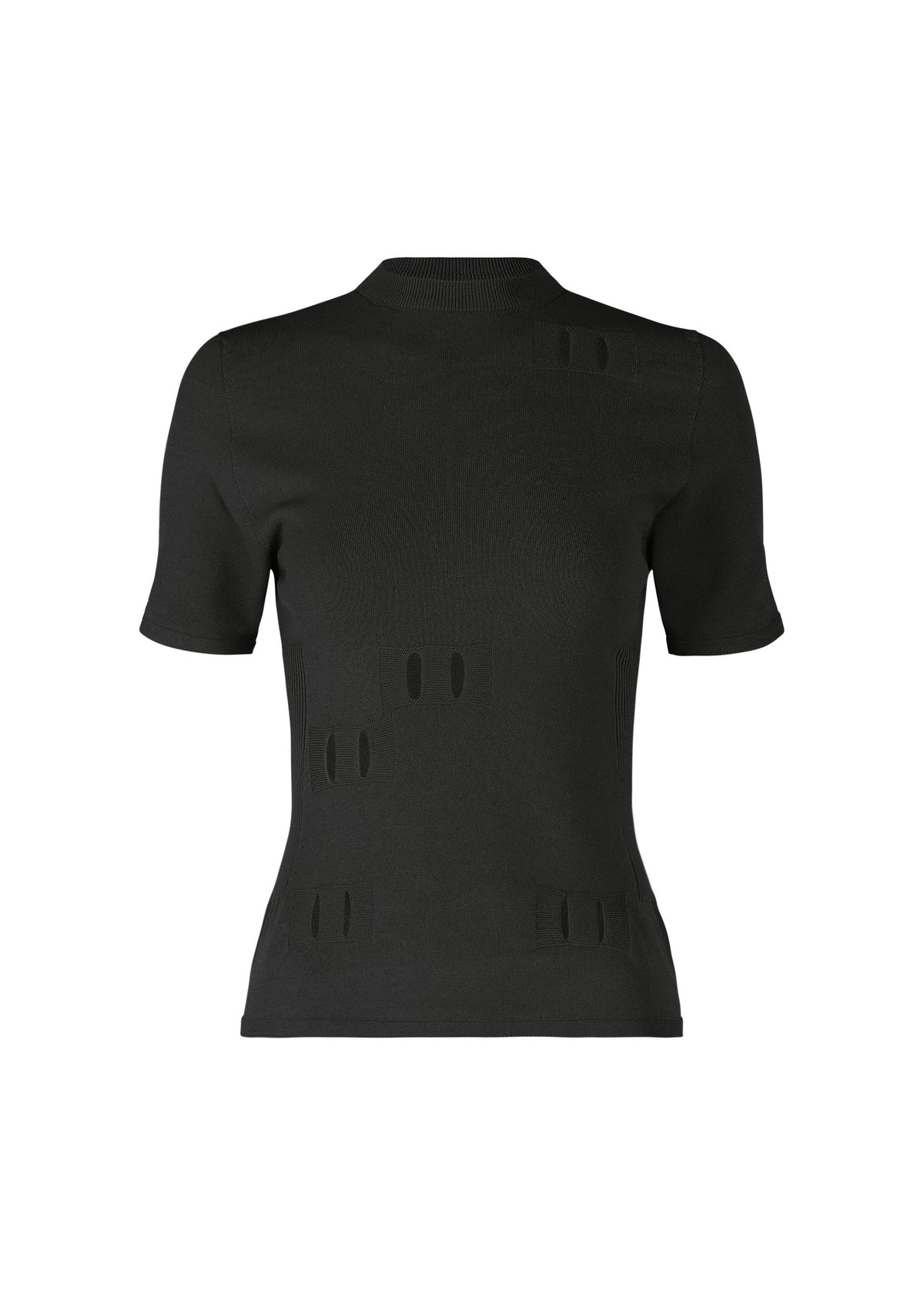 A product shot of the ISSEY MIYAKE BELT LOOP KNIT top in black (15), recurring_style.