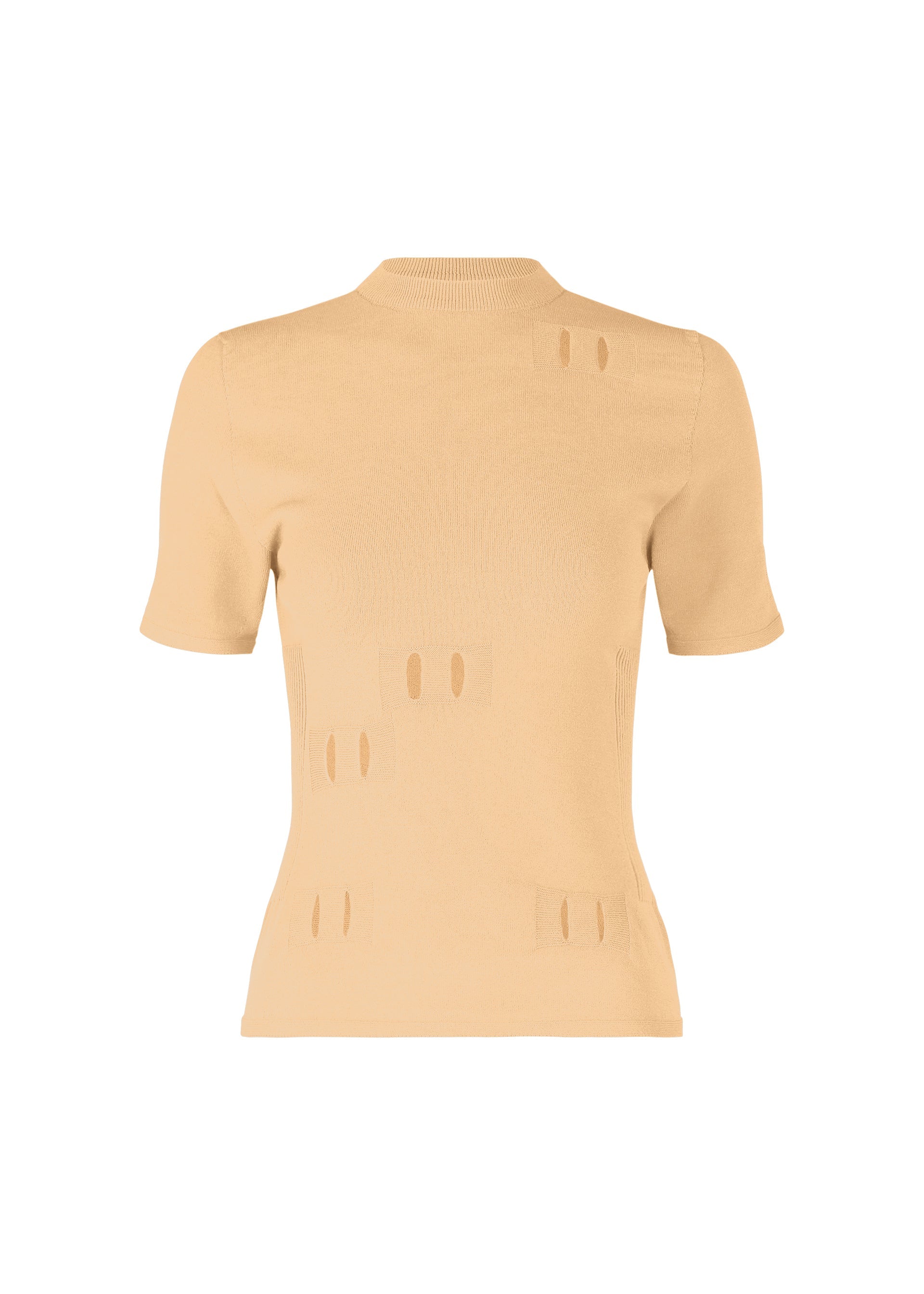 A product shot of the ISSEY MIYAKE BELT LOOP KNIT top in brown (42), recurring_style.