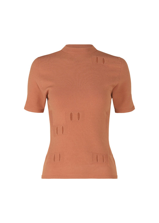 A product shot of the ISSEY MIYAKE BELT LOOP KNIT top in brown (43), recurring_style, restock.