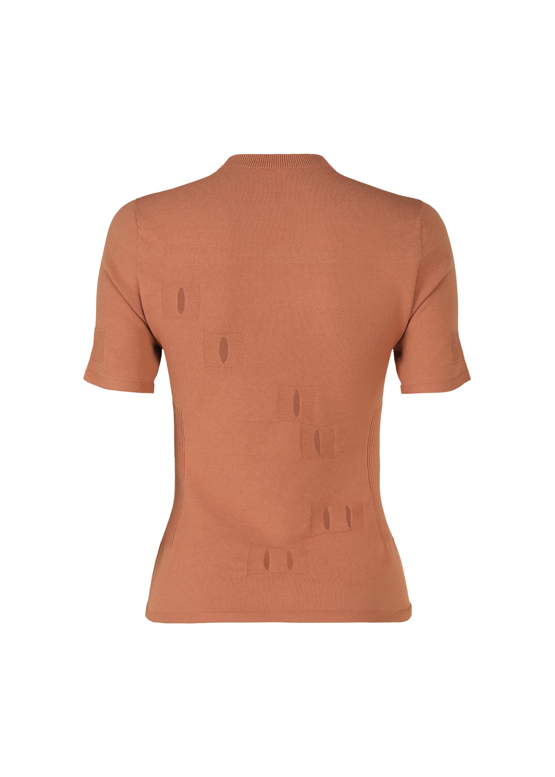 A detail shot of the ISSEY MIYAKE BELT LOOP KNIT top.