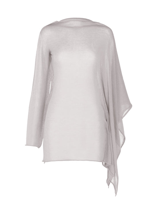A product shot of the ISSEY MIYAKE CONCEALED KNIT top in light gray.