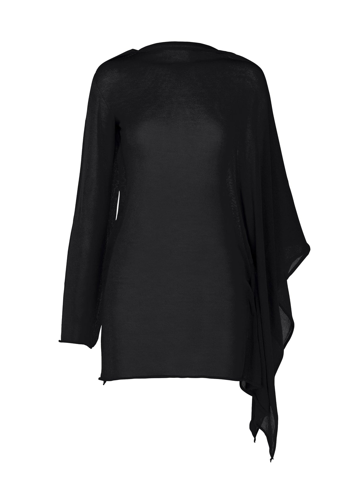 A product shot of the ISSEY MIYAKE CONCEALED KNIT top in black.