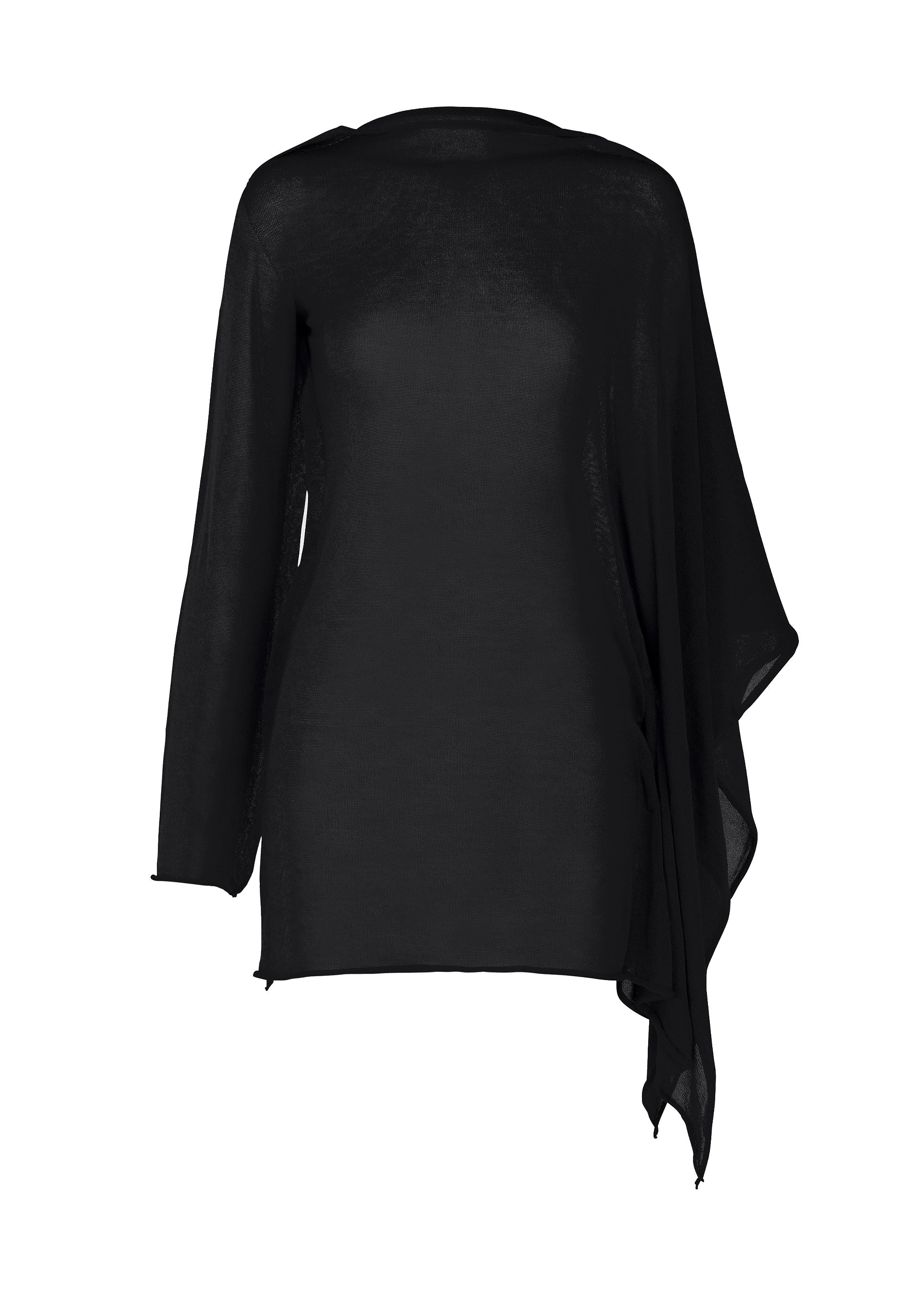 A product shot of the ISSEY MIYAKE CONCEALED KNIT top in black.