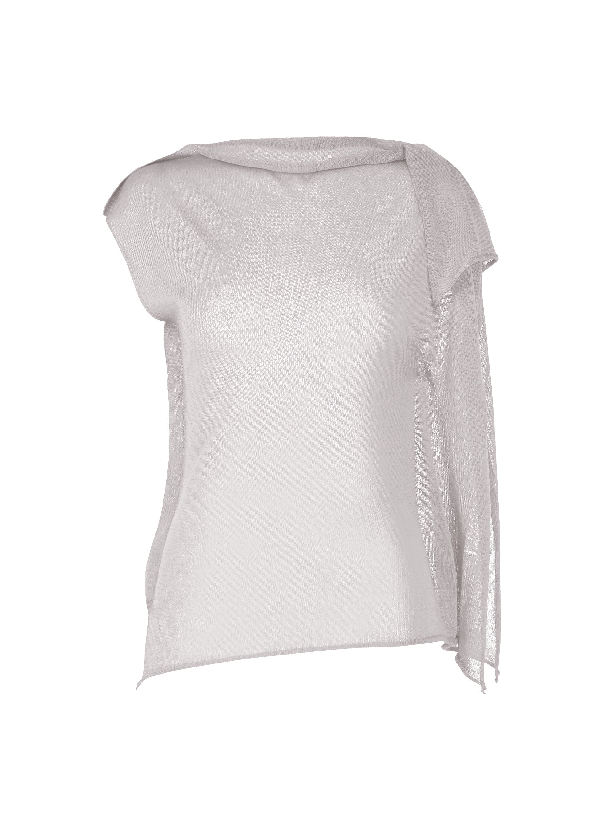 A product shot of the ISSEY MIYAKE CONCEALED KNIT top in light gray.