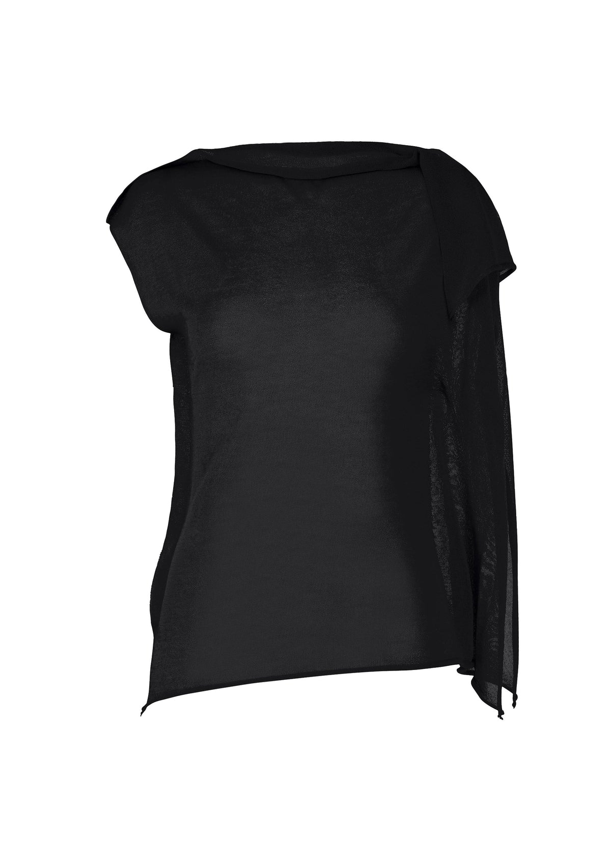 A product shot of the ISSEY MIYAKE CONCEALED KNIT top in black.