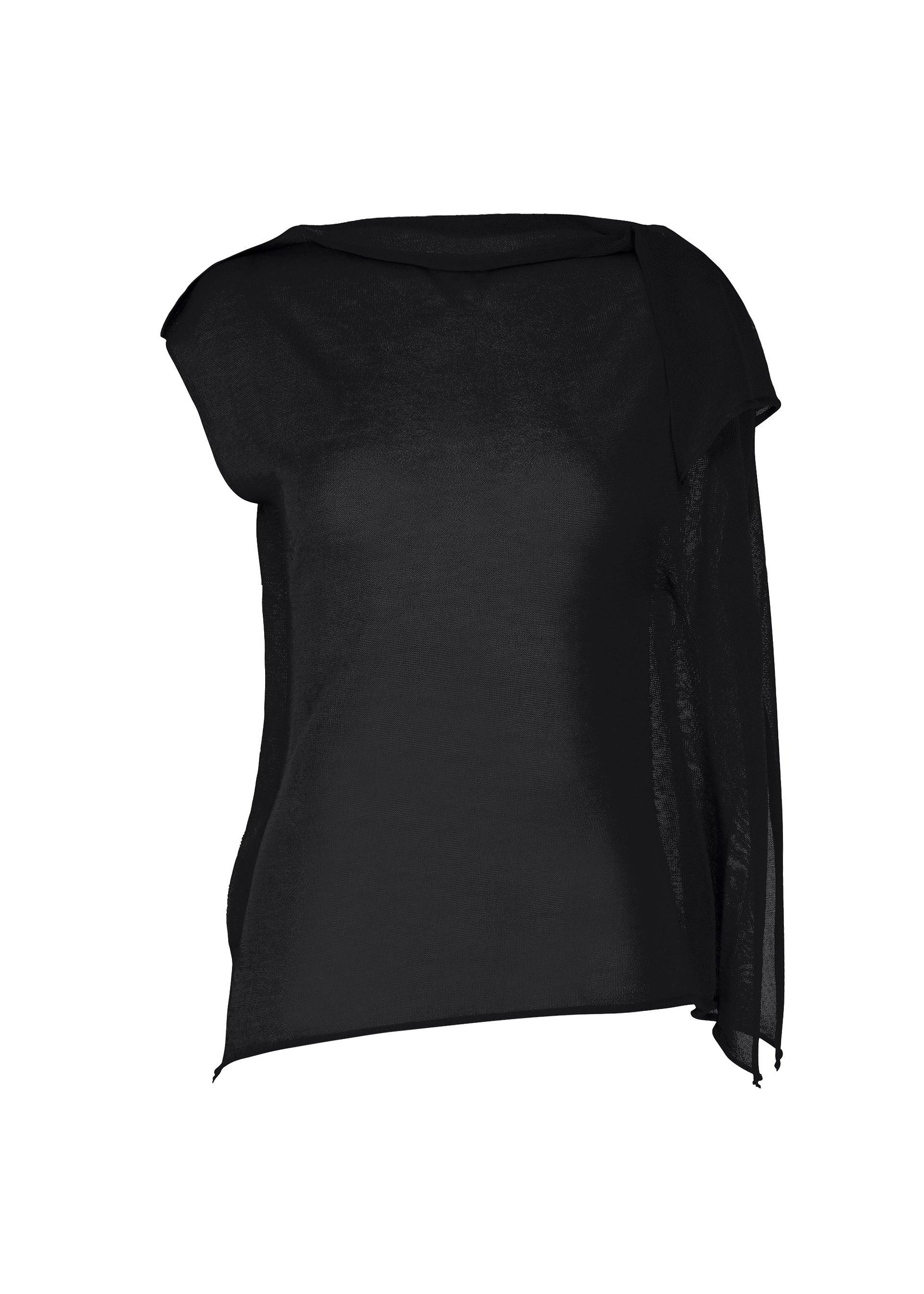 A product shot of the ISSEY MIYAKE CONCEALED KNIT top in black.