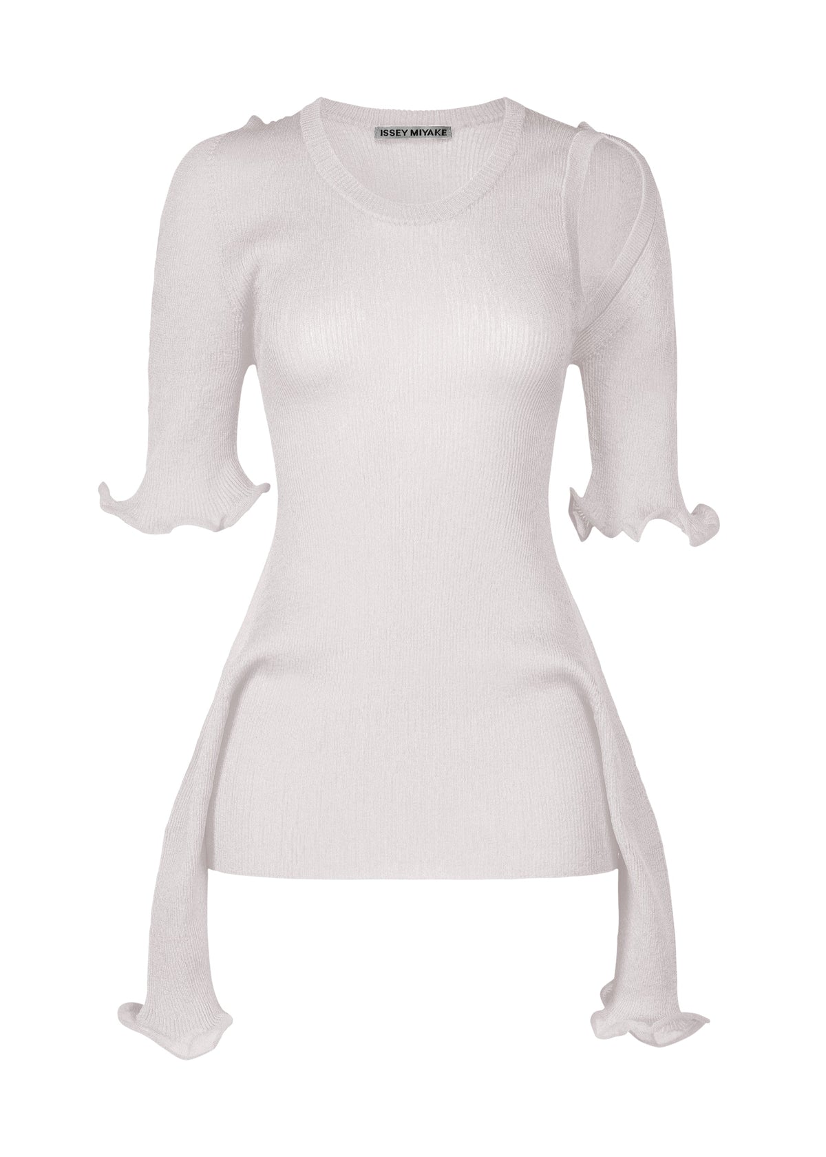 A product shot of the ISSEY MIYAKE ADVENTITIOUS?SLEEVES top in grey (11), recurring_style.