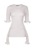 A product shot of the ISSEY MIYAKE ADVENTITIOUS?SLEEVES top in grey (11), recurring_style.