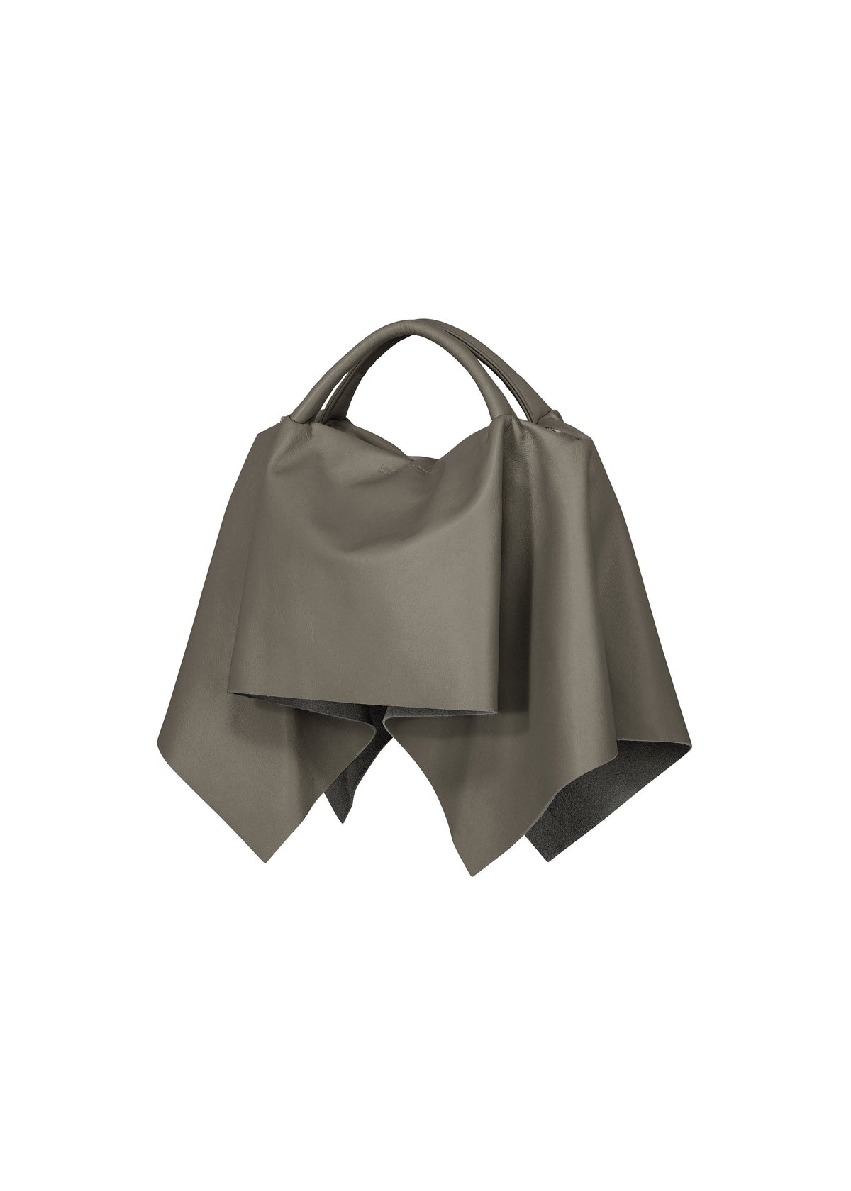 A product shot of the ISSEY MIYAKE SQUARE BAG(LEATHER) bag in gray.