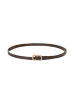 A product shot of the ISSEY MIYAKE SOLID LEATHER BELT belt in dark brown.