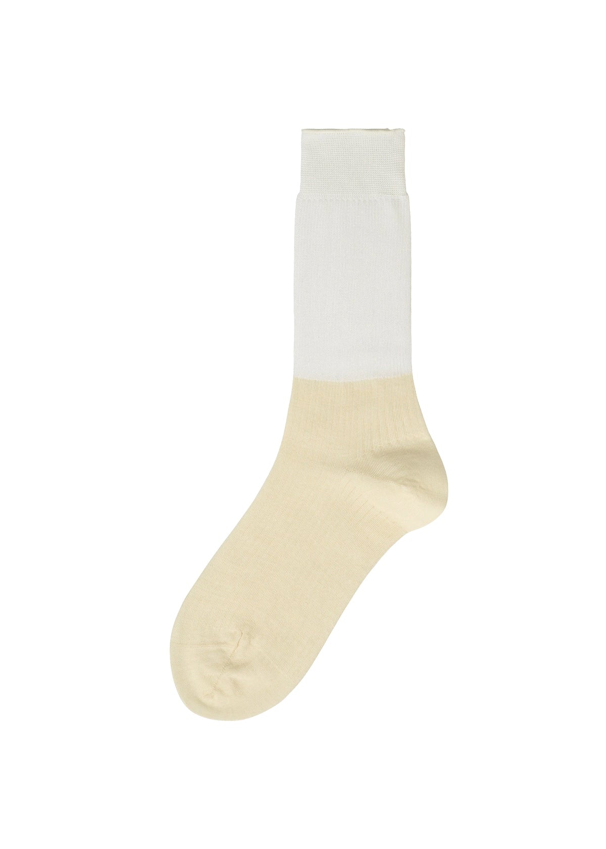 A product shot of the ISSEY MIYAKE SHEER RIB SOCKS socks in white.