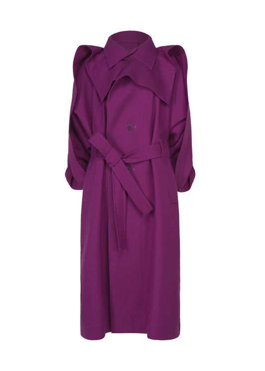 A product shot of the ISSEY MIYAKE CALLIGRAPH coat in purple.