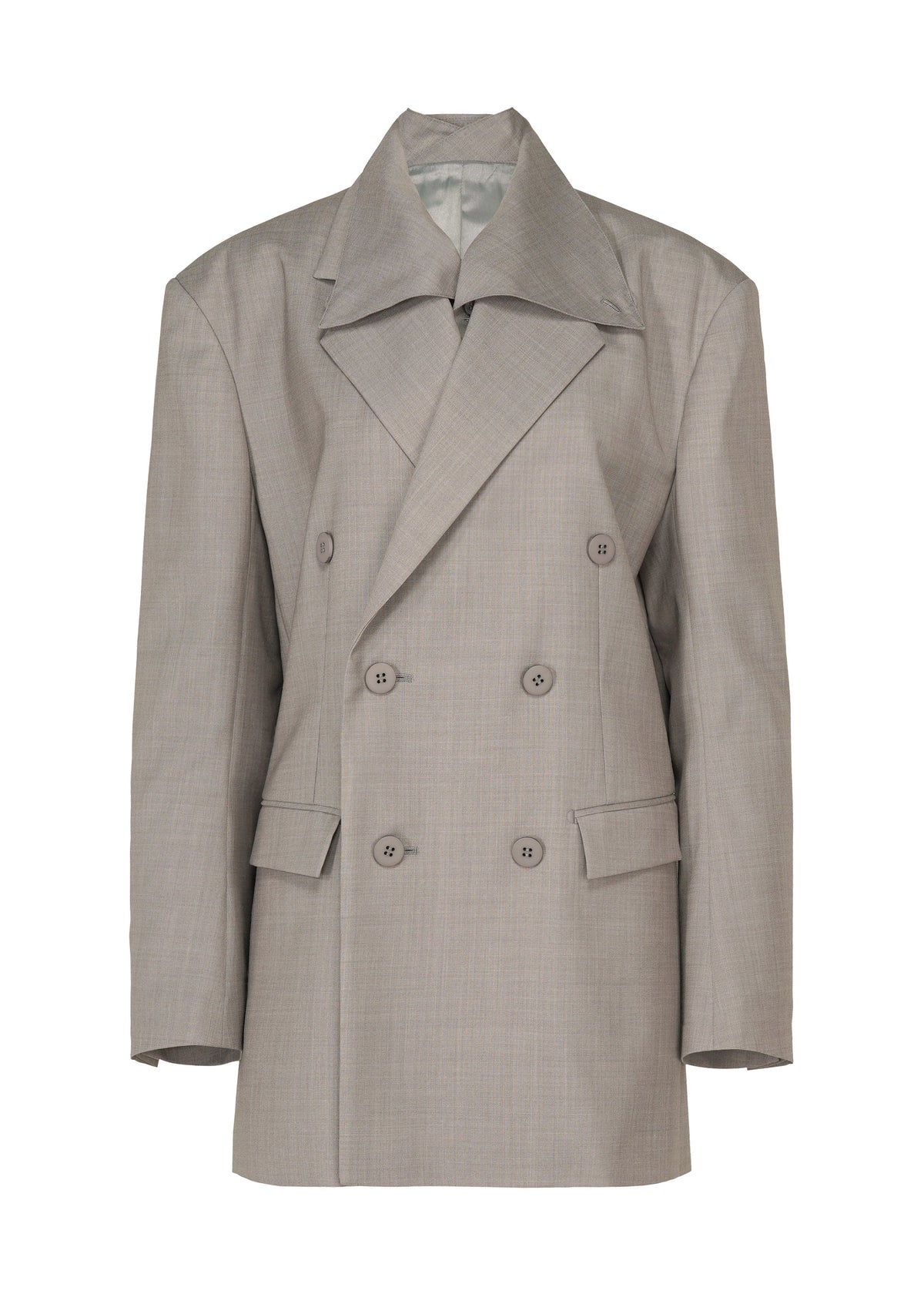 A product shot of the ISSEY MIYAKE HONEST ENSEMBLE jacket in gray.