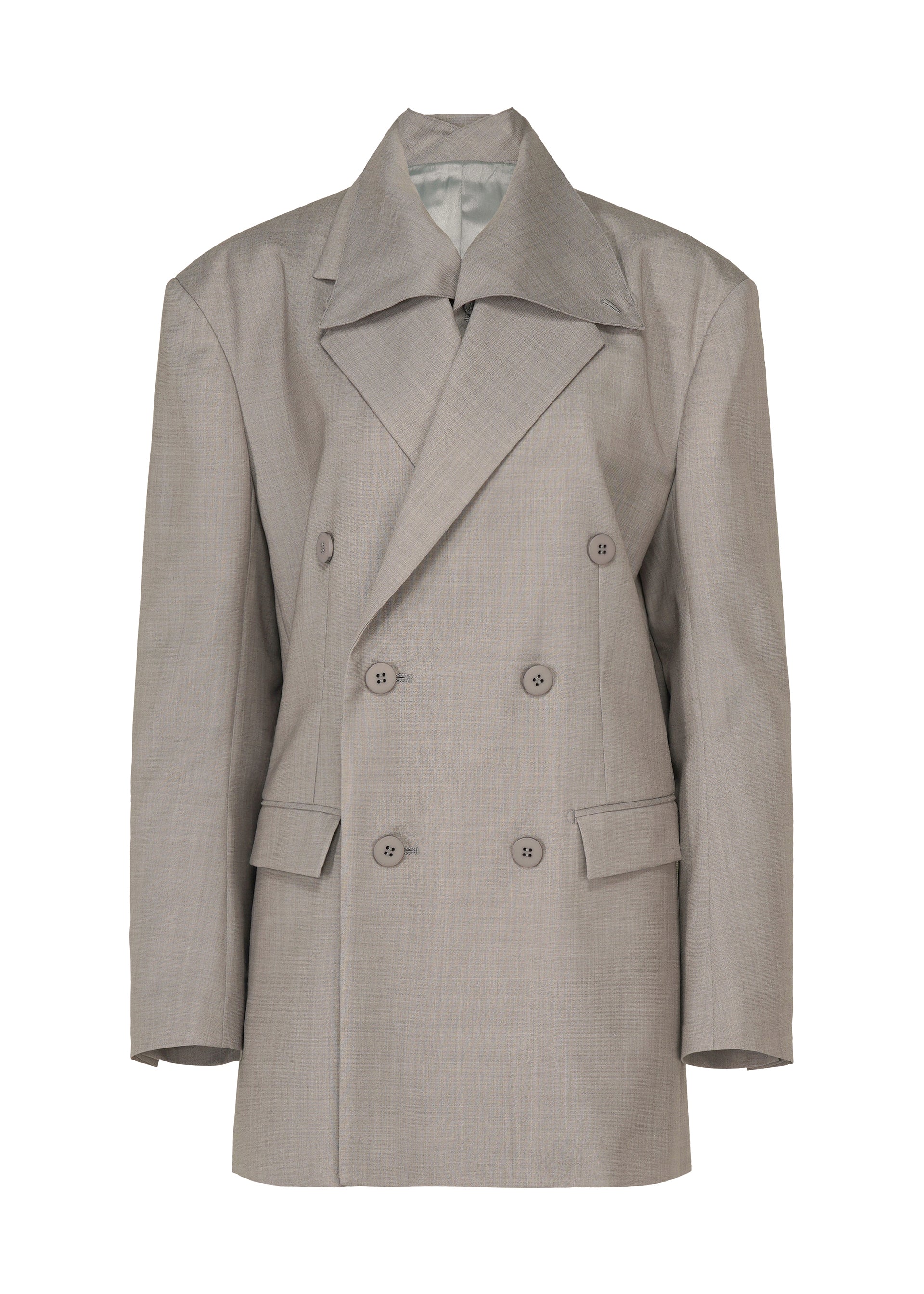 A product shot of the ISSEY MIYAKE HONEST ENSEMBLE jacket in gray.