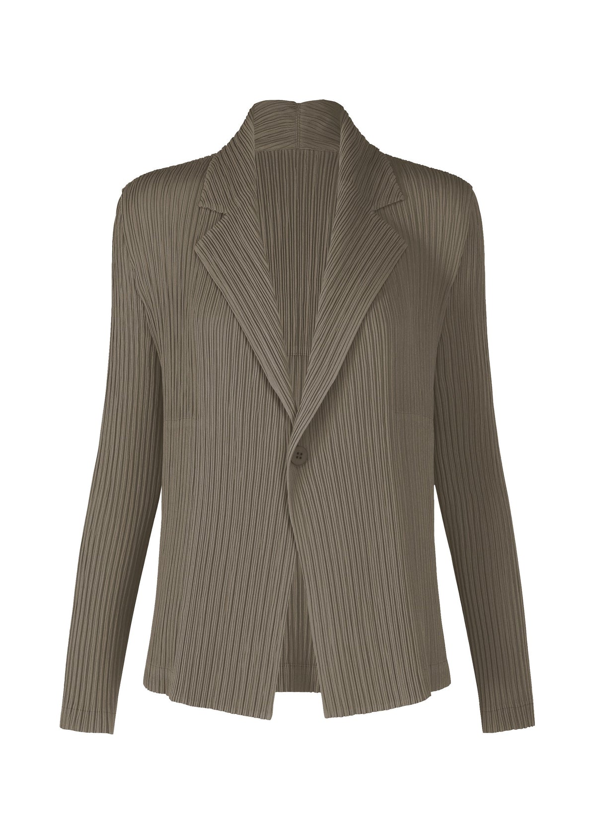 A product shot of the ISSEY MIYAKE HATCHING PLEATS jacket in gray.