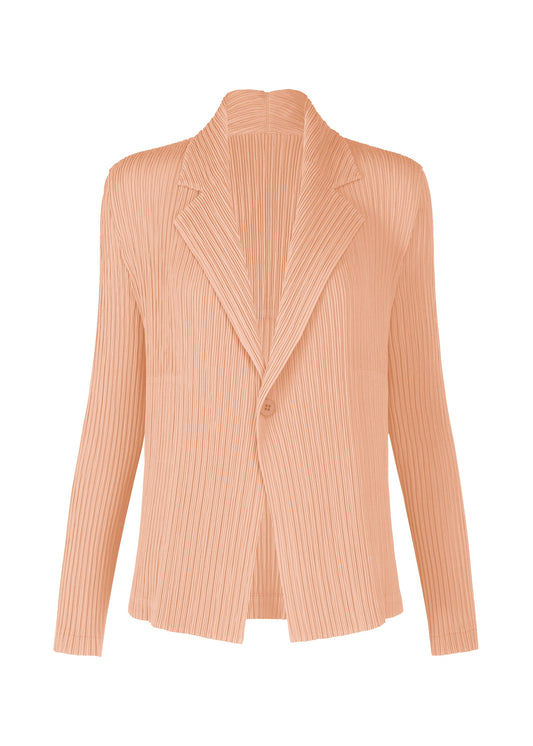 A product shot of the ISSEY MIYAKE HATCHING PLEATS jacket in light pink.
