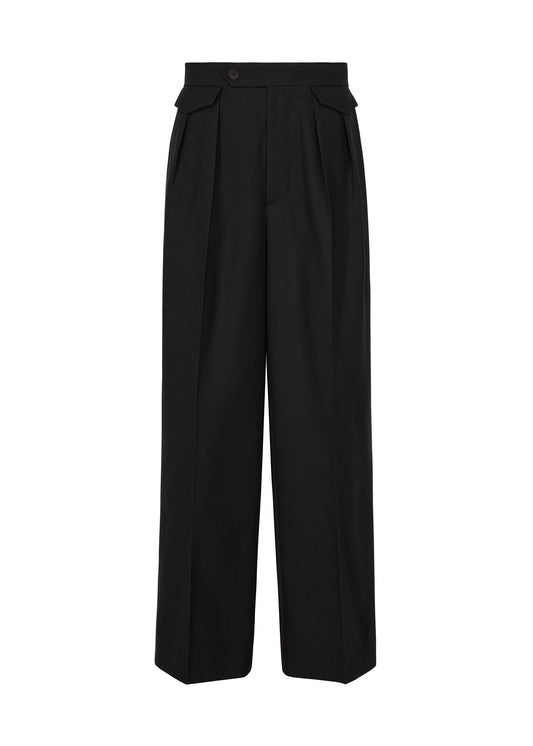 A product shot of the ISSEY MIYAKE UNTITLED trousers in black.