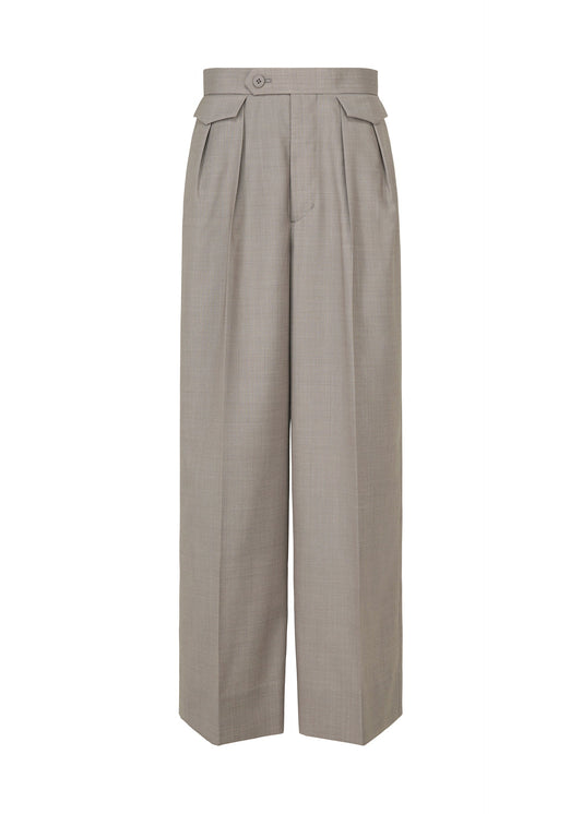 A product shot of the ISSEY MIYAKE HONEST ENSEMBLE pants in gray.