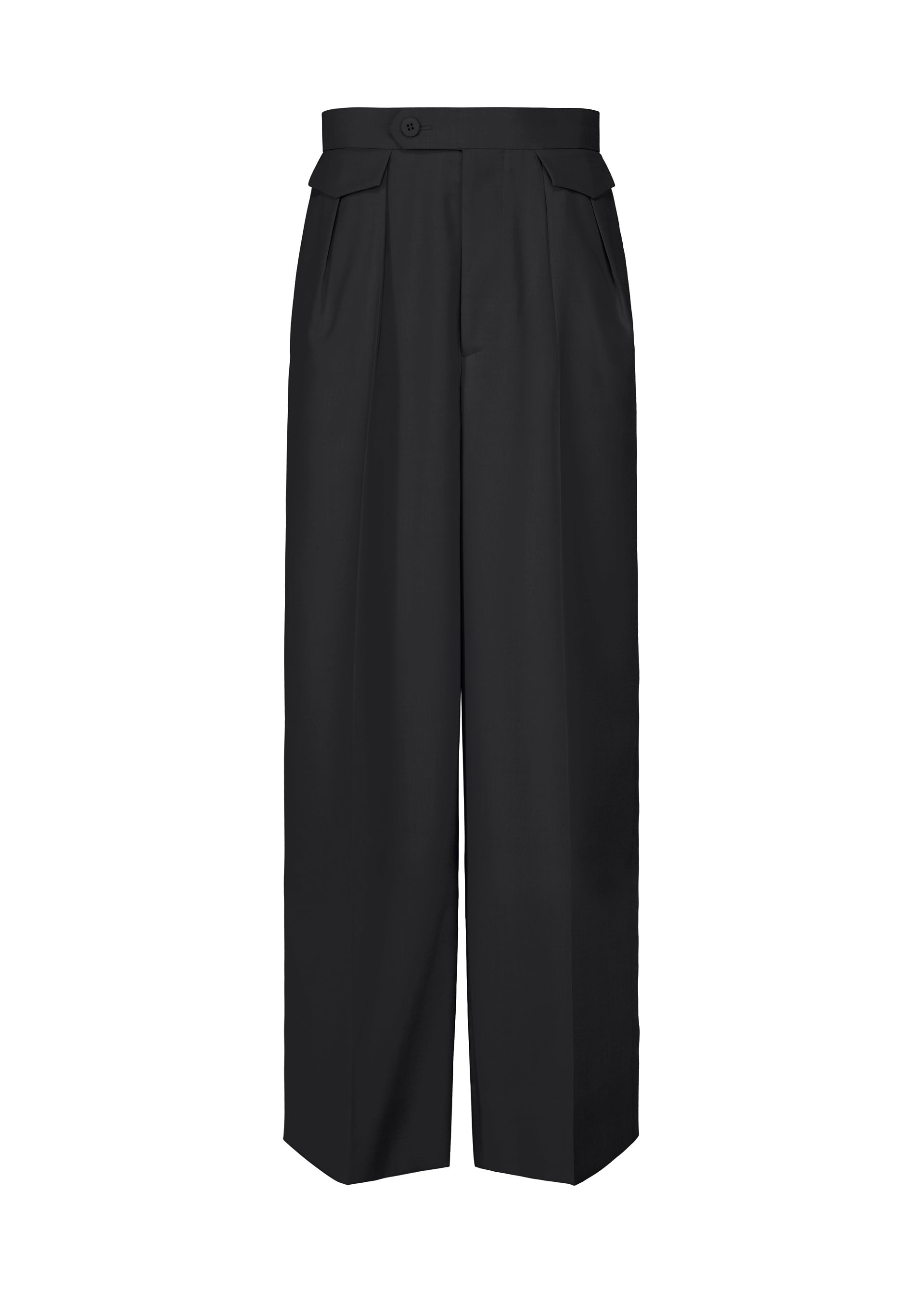 A product shot of the ISSEY MIYAKE HONEST ENSEMBLE pants in black.
