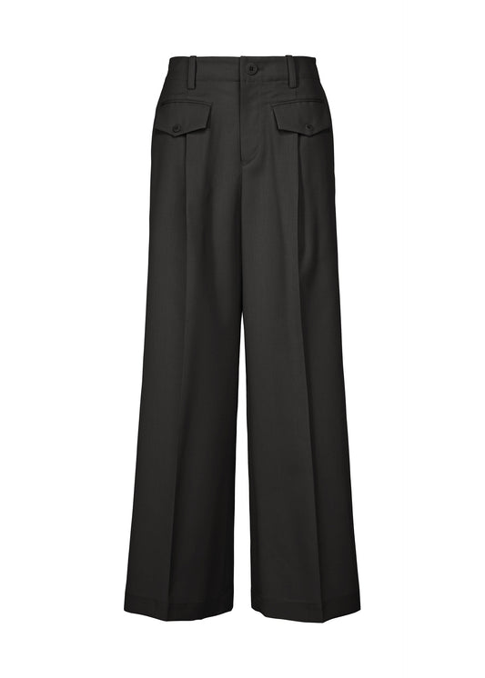 A product shot of the ISSEY MIYAKE LUSTROUS WOOL PANTS trousers in black.