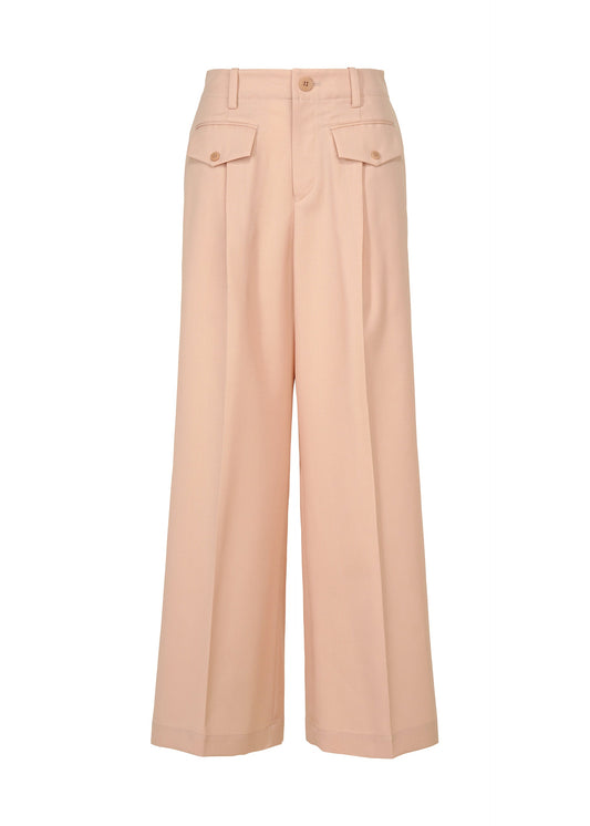 A product shot of the ISSEY MIYAKE LUSTROUS WOOL PANTS trousers in light pink.