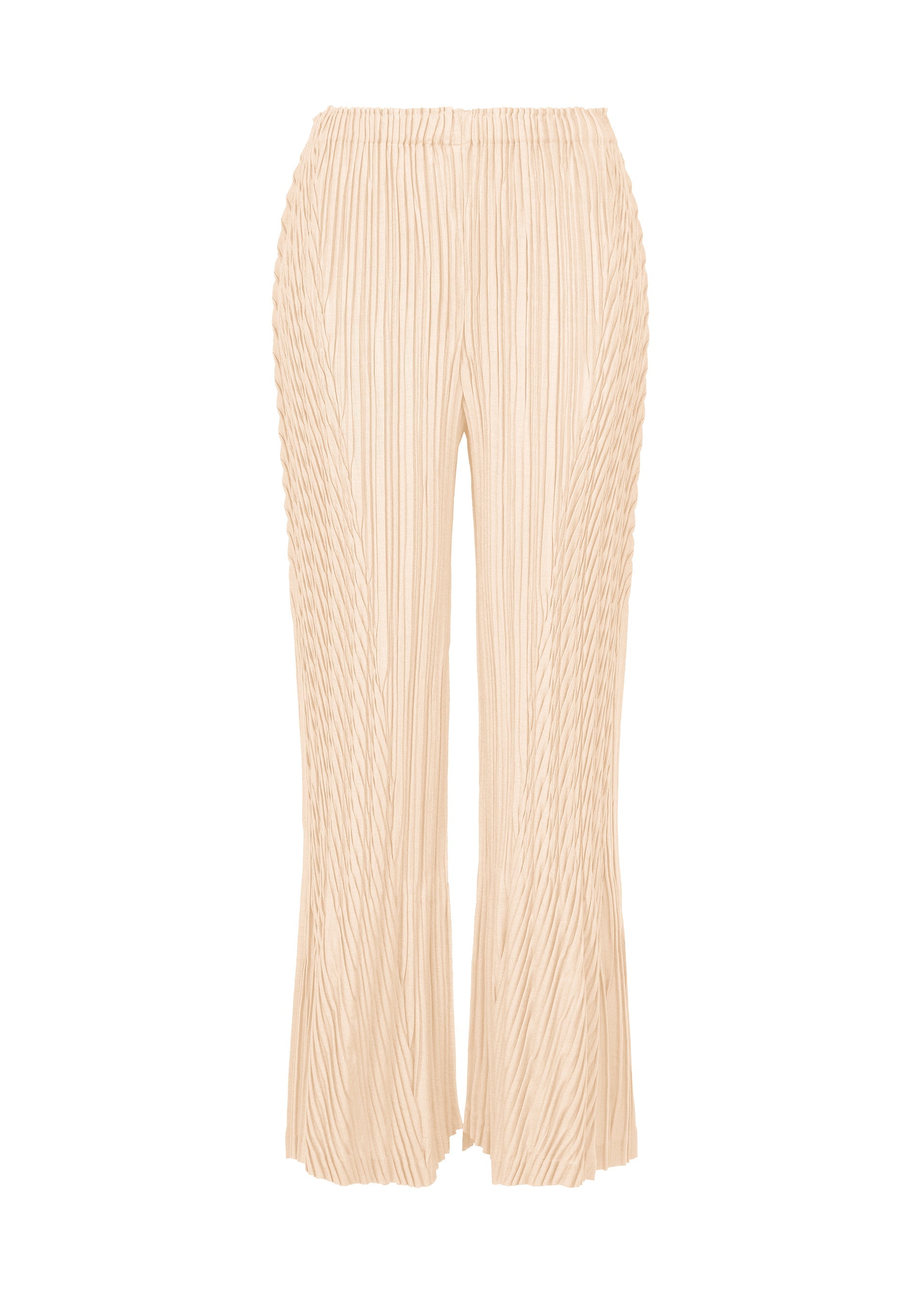 A product shot of the ISSEY MIYAKE UNFURLING PLEATS trousers in off-white.