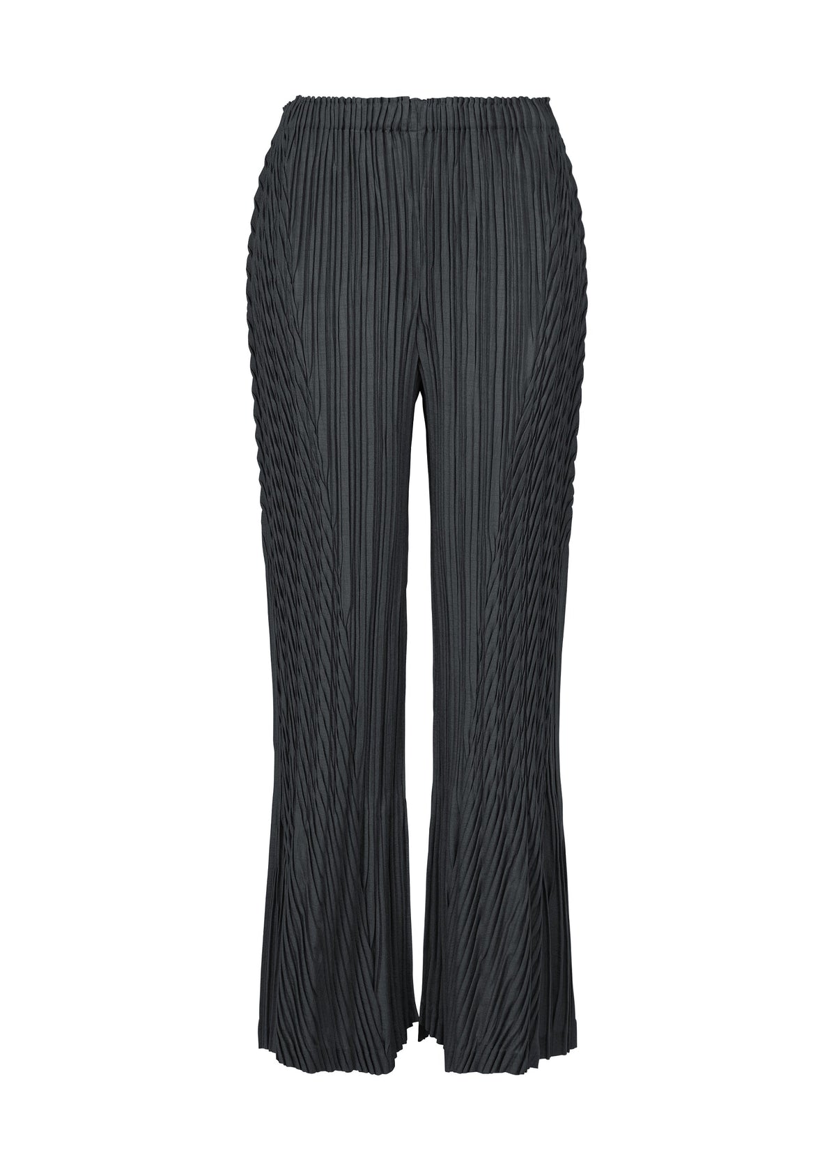 A product shot of the ISSEY MIYAKE UNFURLING PLEATS trousers in dark navy.
