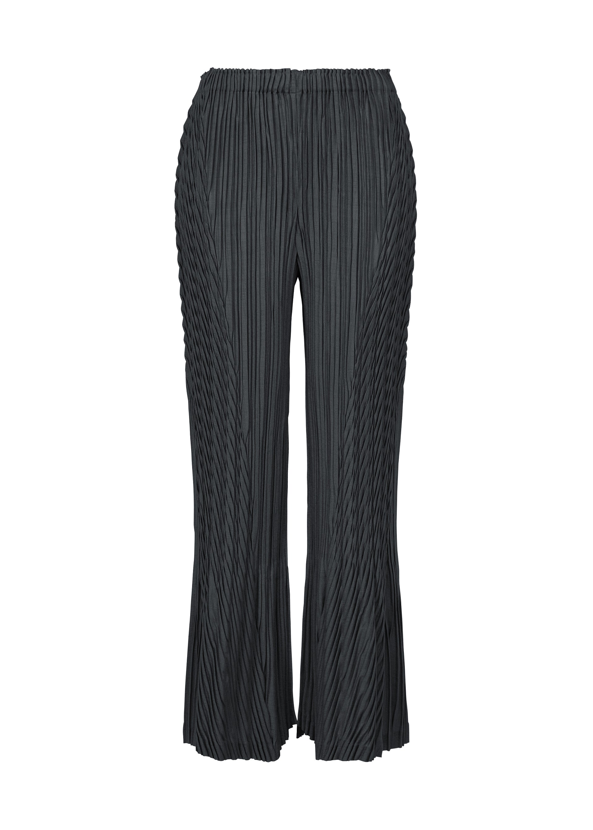 A product shot of the ISSEY MIYAKE UNFURLING PLEATS trousers in dark navy.