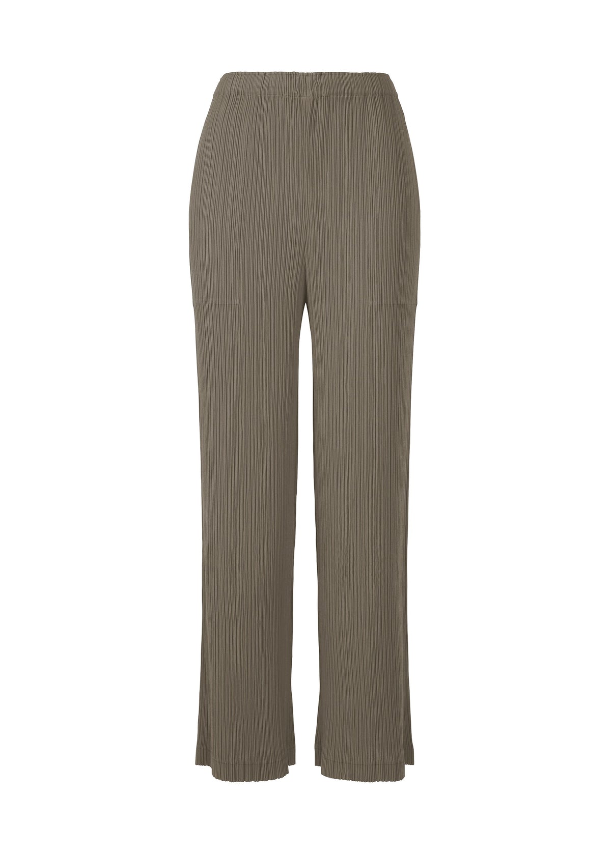A product shot of the ISSEY MIYAKE HATCHING PLEATS trousers in gray.