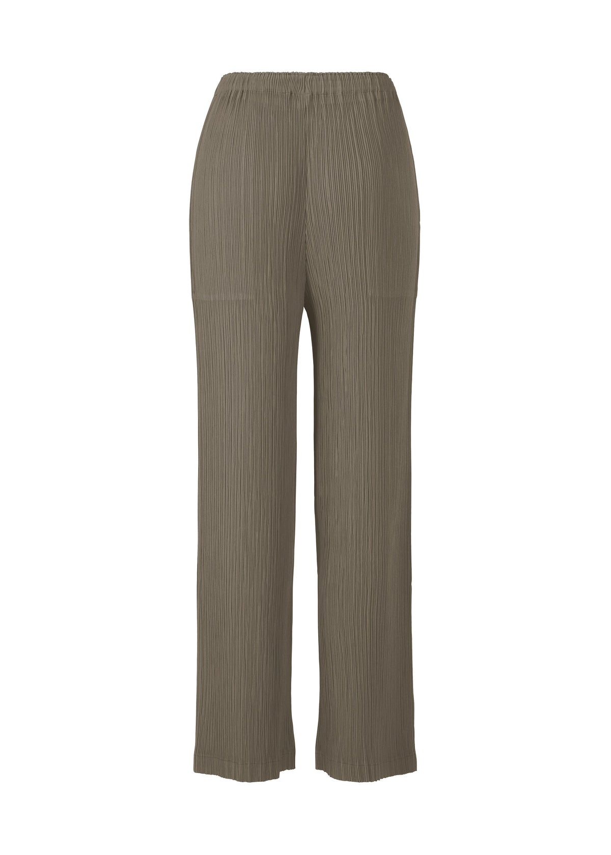 A detail shot of the ISSEY MIYAKE HATCHING PLEATS trousers.