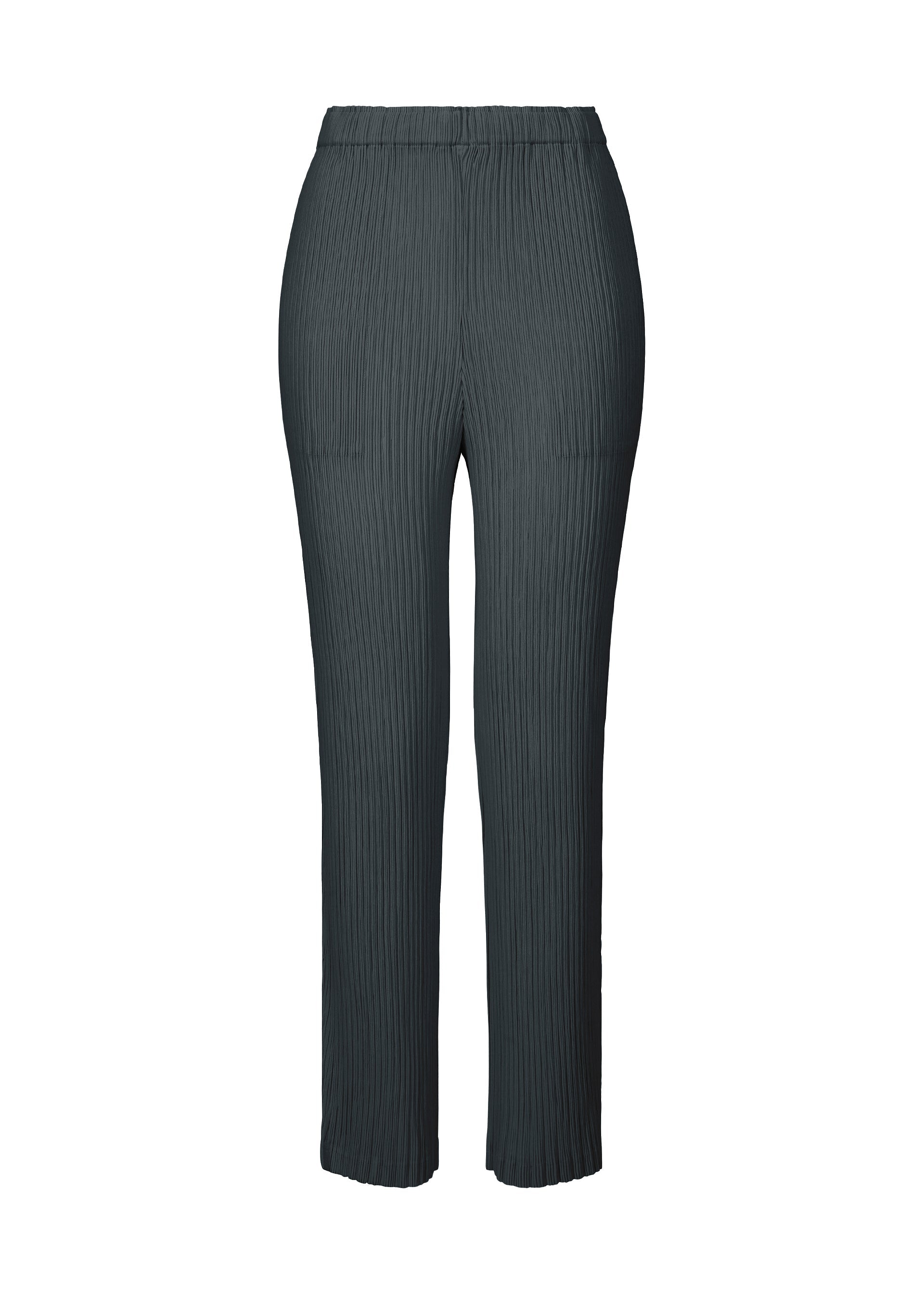 A product shot of the ISSEY MIYAKE HATCHING BOTTOMS pants in dark navy.