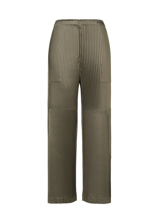 A product shot of the ISSEY MIYAKE GLOSSED PANELS PLEATS trousers in gray.