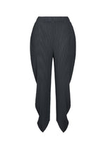 A product shot of the ISSEY MIYAKE LEAF PLEATS pants in dark navy.