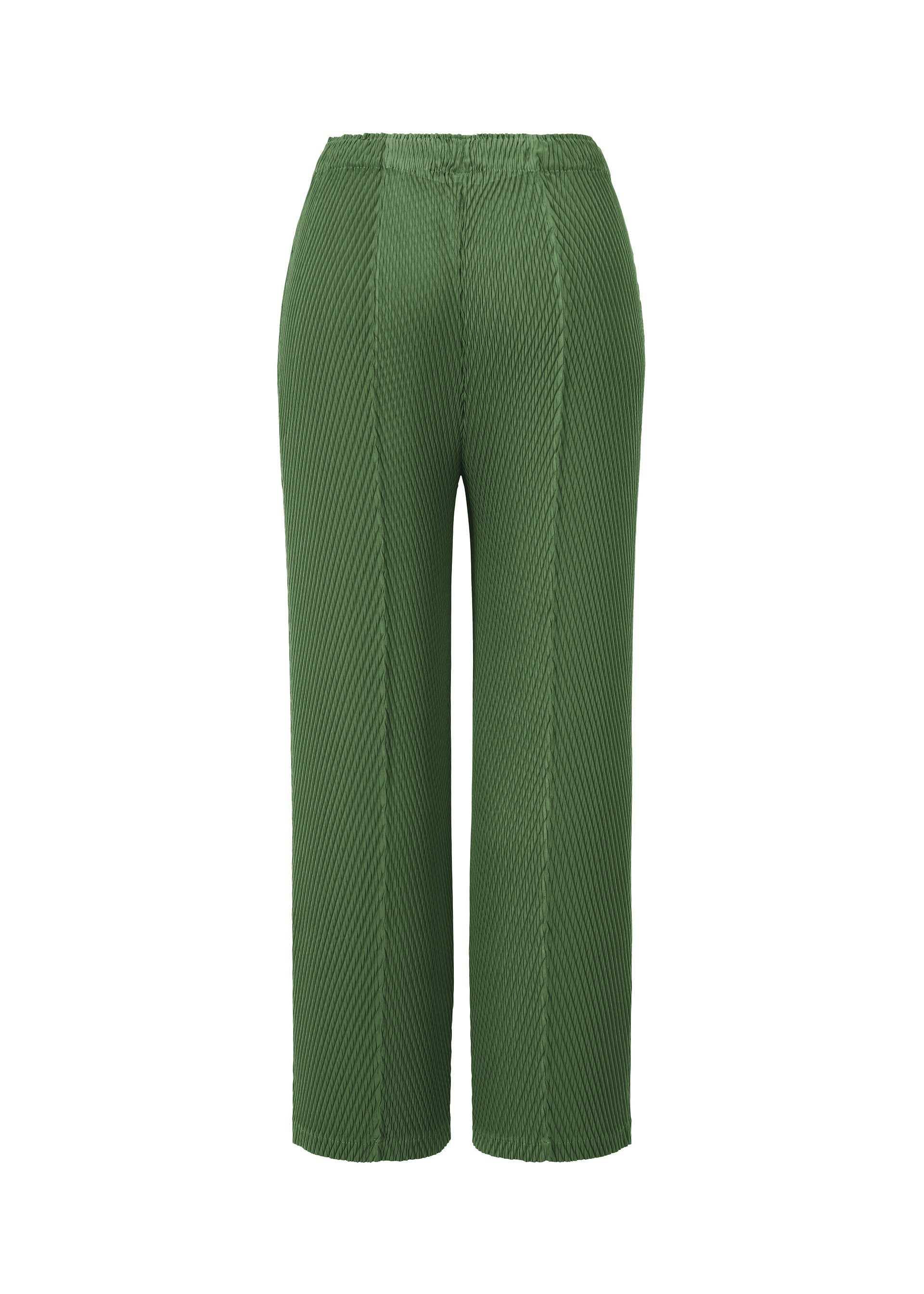 A detail shot of the ISSEY MIYAKE RHOMBUS PLEATS trousers.