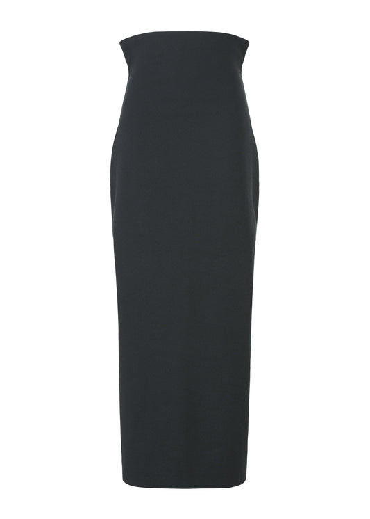 A product shot of the ISSEY MIYAKE ALLOW skirt in dark navy.
