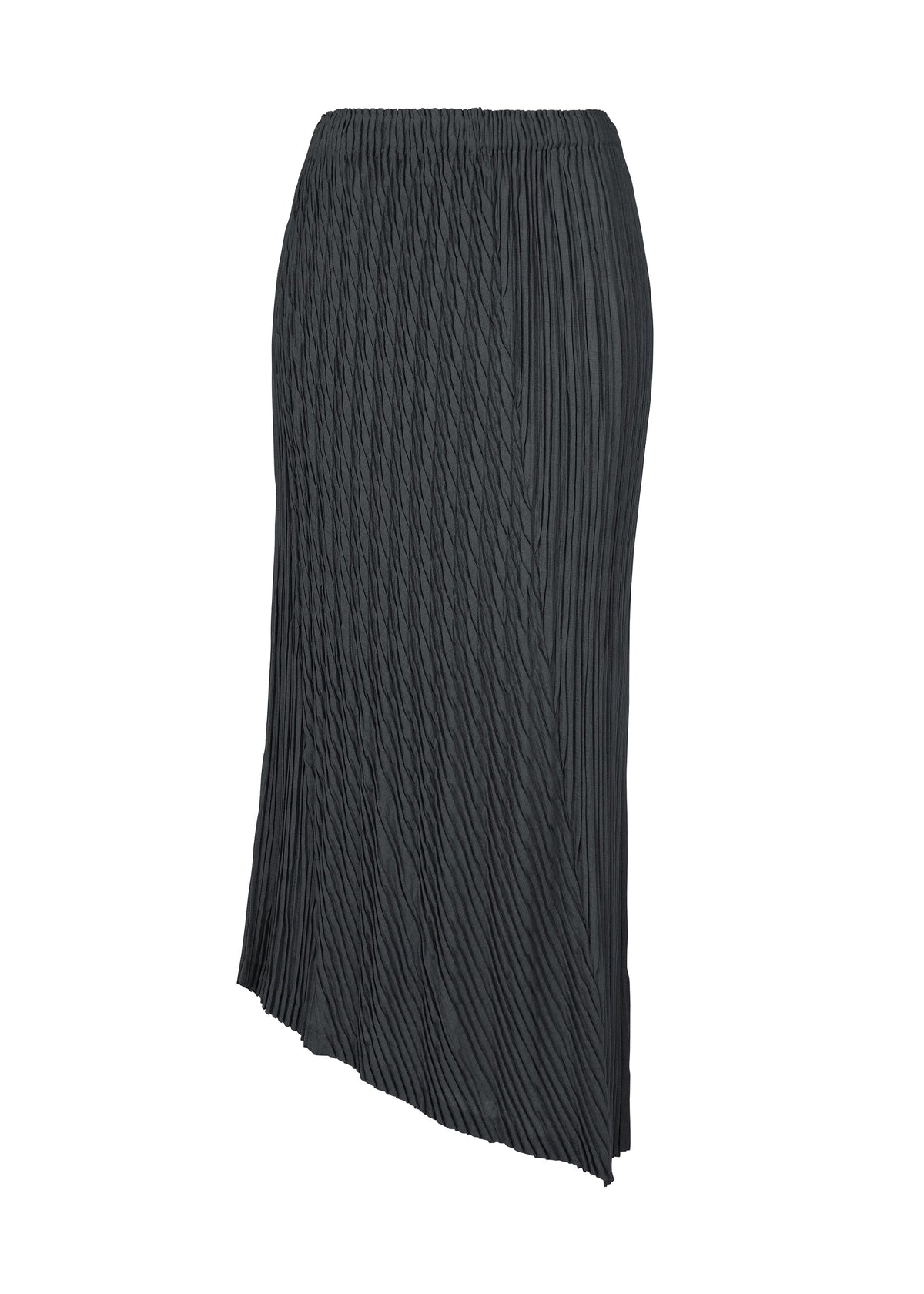 A product shot of the ISSEY MIYAKE UNFURLING PLEATS skirt in dark navy.