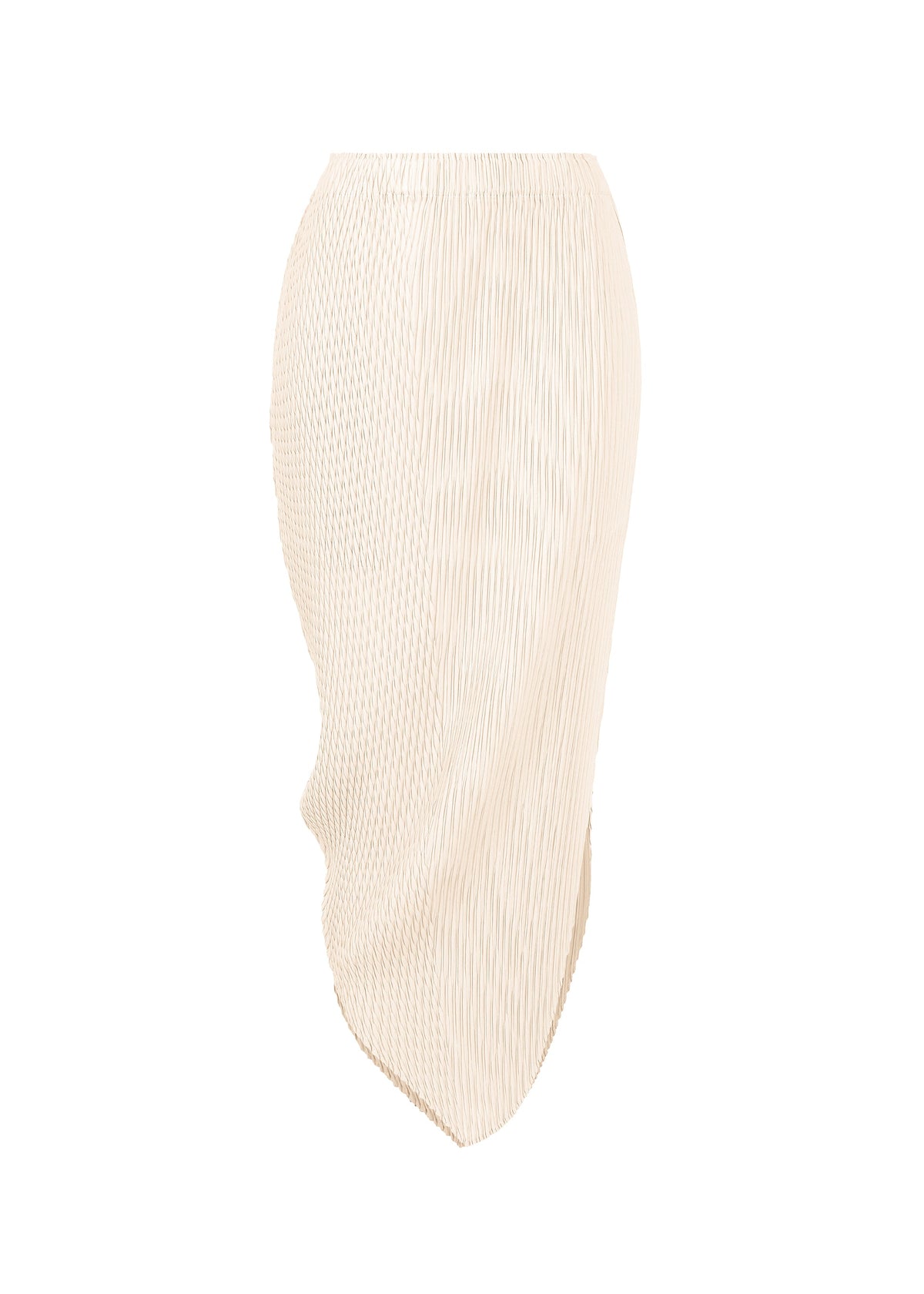 A product shot of the ISSEY MIYAKE LEAF PLEATS skirt in off-white.