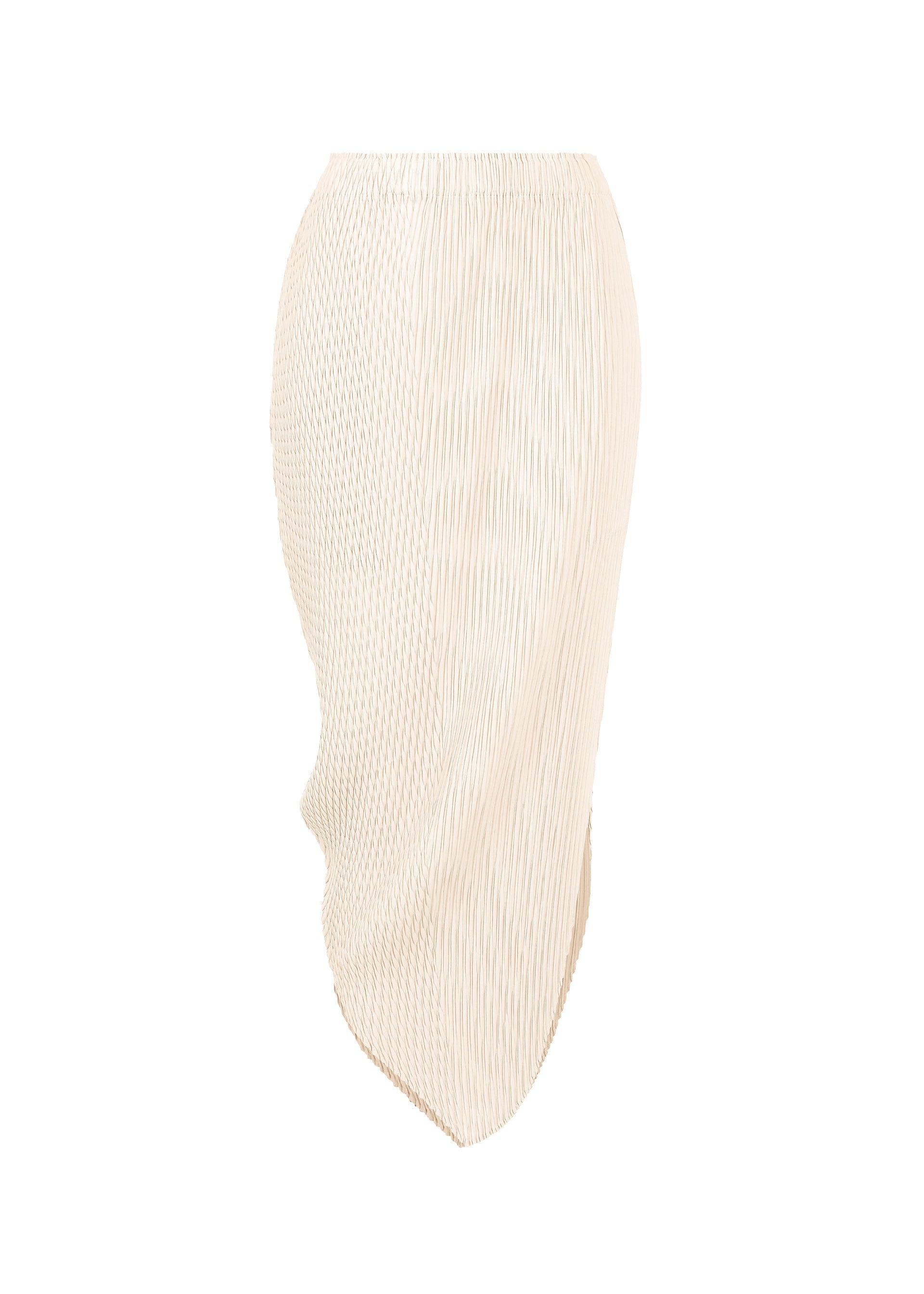 A product shot of the ISSEY MIYAKE LEAF PLEATS skirt in off-white.