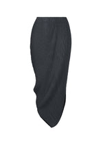 A product shot of the ISSEY MIYAKE LEAF PLEATS skirt in dark navy.